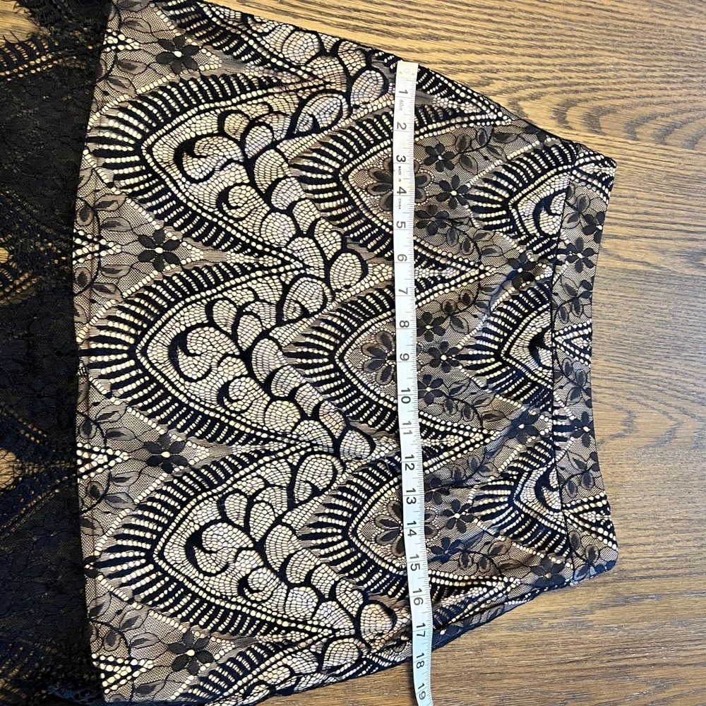 Lulus Mini Skirt Black Lace Nude Lining Eyelash Hem Gothic Whimsigoth Coquette M - Picture 6 of 8
